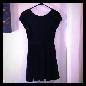Black velvet skater fit and flare dress